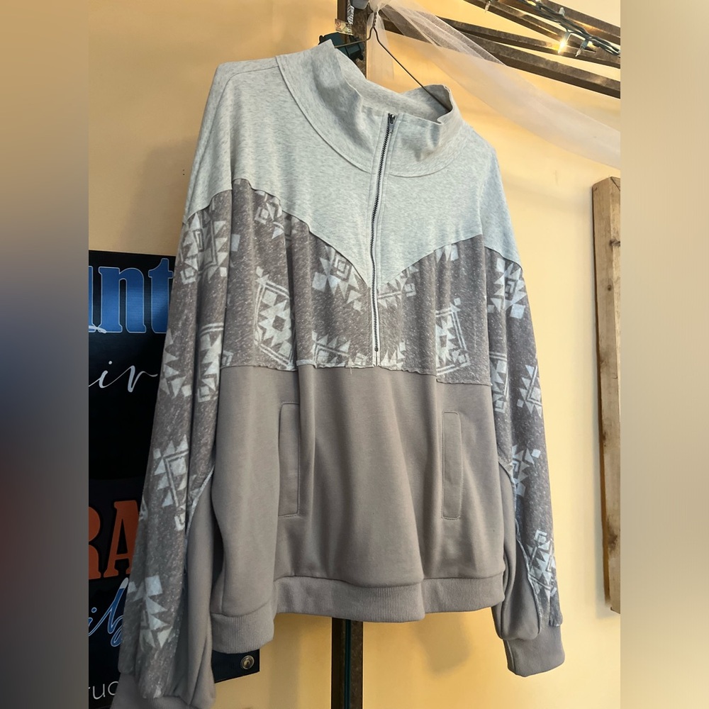 MISS ME Quarter Zip Pullover Aztec Print